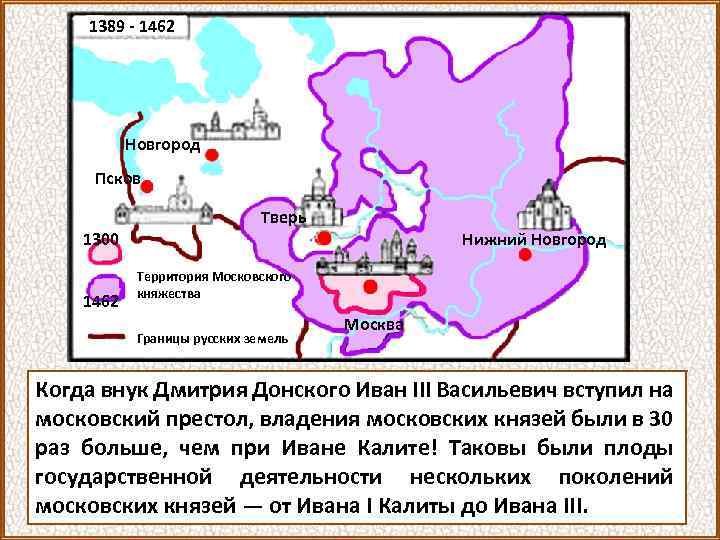 1389 - 1462 Новгород Псков Тверь 1300 1462 Нижний Новгород Территория Московского княжества Границы