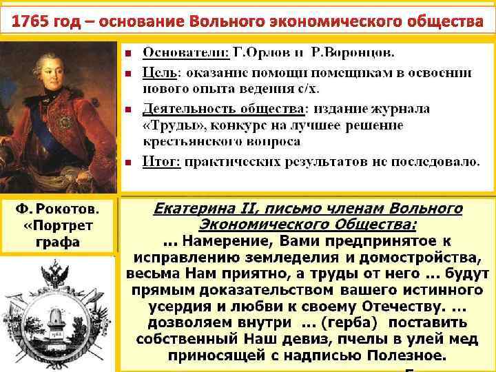 1765 год – основание Вольного экономического общества 