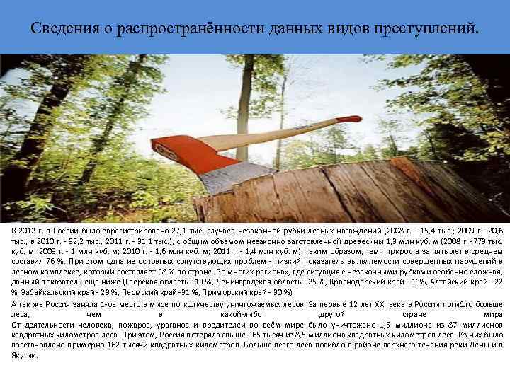 Сведения о распространённости данных видов преступлений. В 2012 г. в России было зарегистрировано 27,