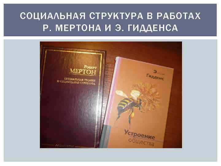 СОЦИАЛЬНАЯ СТРУКТУРА В РАБОТАХ Р. МЕРТОНА И Э. ГИДДЕНСА 