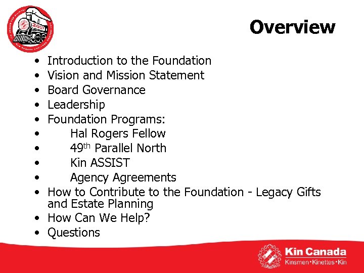 Overview • • • Introduction to the Foundation Vision and Mission Statement Board Governance