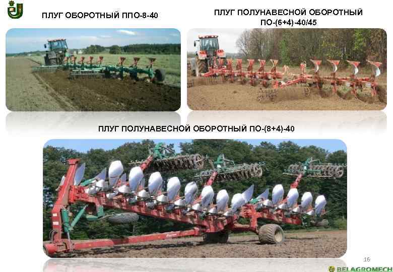 ПЛУГ ОБОРОТНЫЙ ППО-8 -40 ПЛУГ ПОЛУНАВЕСНОЙ ОБОРОТНЫЙ ПО-(6+4)-40/45 ПЛУГ ПОЛУНАВЕСНОЙ ОБОРОТНЫЙ ПО-(8+4)-40 16 