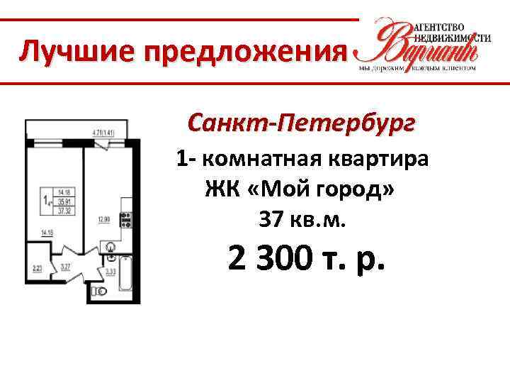 Лучшие предложения Санкт-Петербург 1 - комнатная квартира ЖК «Мой город» 37 кв. м. 2