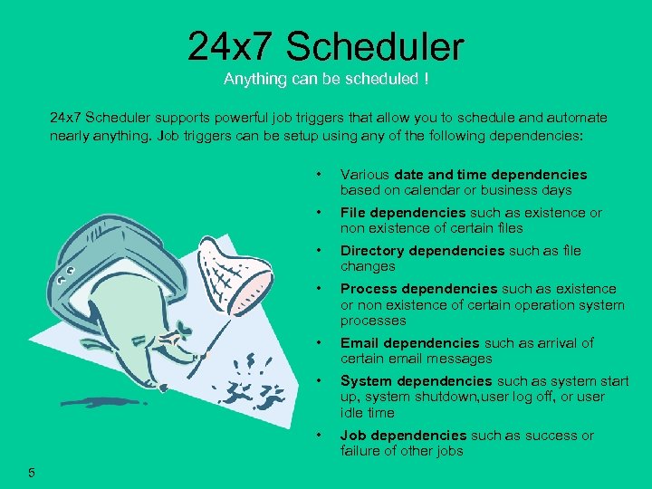 24 x 7 Scheduler Anything can be scheduled ! 24 x 7 Scheduler supports