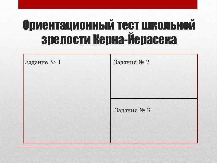 Ориентационный тест школьной зрелости Керна-Йерасека Задание № 1 Задание № 2 Задание № 3