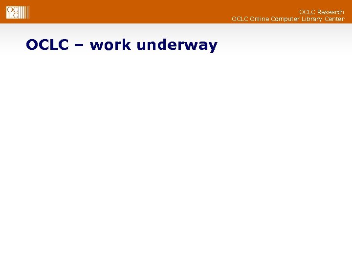 OCLC Research OCLC Online Computer Library Center OCLC – work underway 