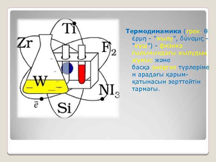 Термодинамика (грек. θ έρμη - "жылу", δύναμις - "күш") - физика ғылымындағы жылудың жұмыс