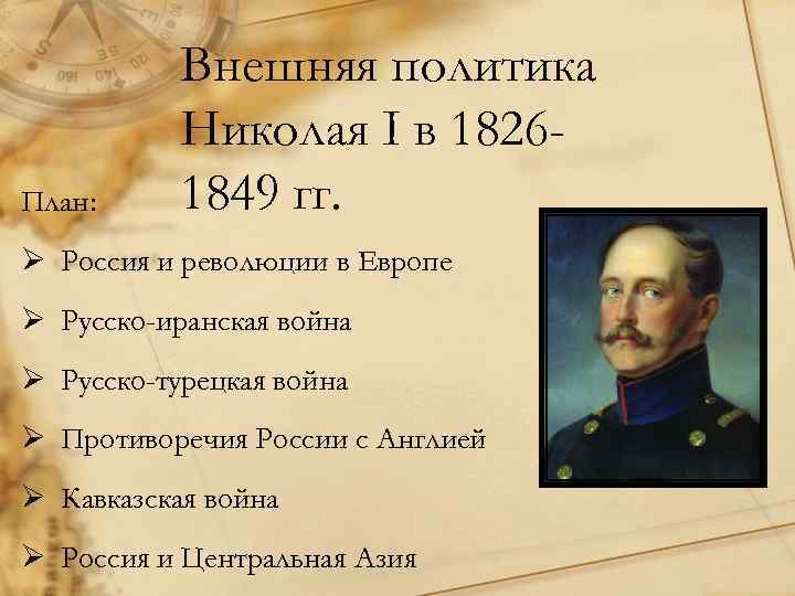 План: Внешняя политика Николая I в 18261849 гг. Ø Россия и революции в Европе