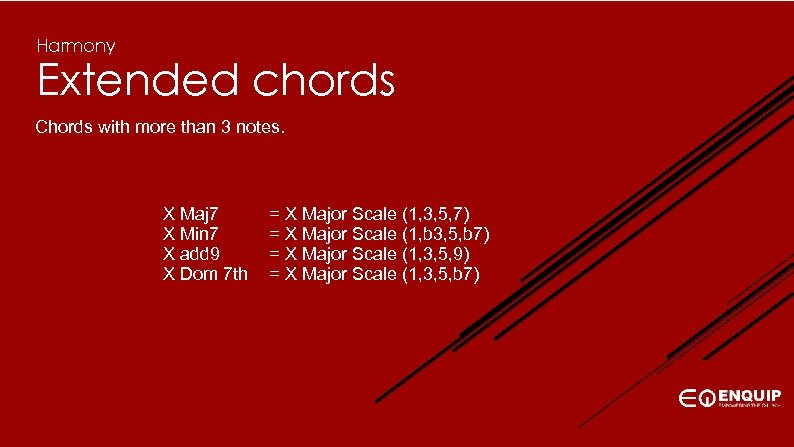 Harmony Extended chords Chords with more than 3 notes. X Maj 7 X Min
