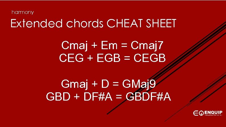 harmony Extended chords CHEAT SHEET Cmaj + Em = Cmaj 7 CEG + EGB