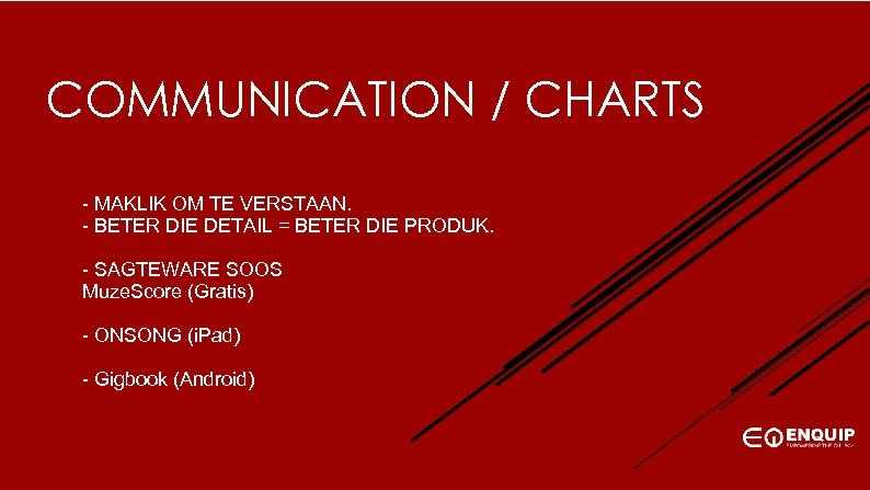 COMMUNICATION / CHARTS - MAKLIK OM TE VERSTAAN. - BETER DIE DETAIL = BETER
