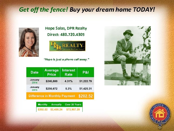Get off the fence! Buy your dream home TODAY! Hope Salas, DPR Realty Direct: