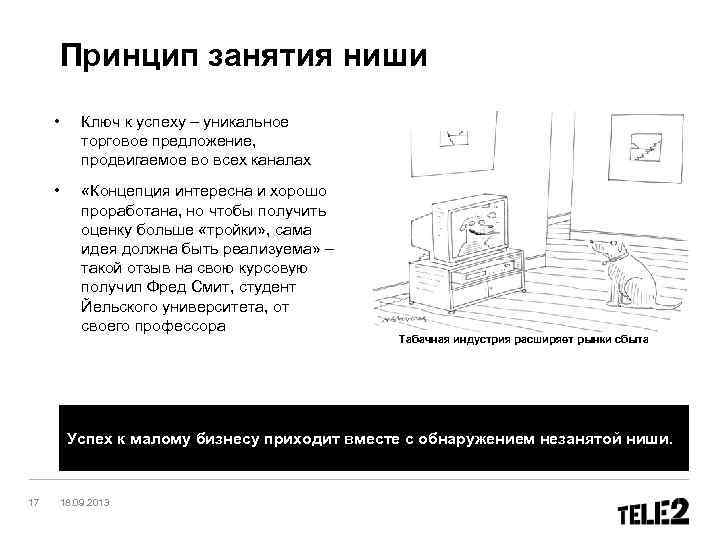 Принцип занятия ниши • Ключ к успеху – уникальное торговое предложение, продвигаемое во всех