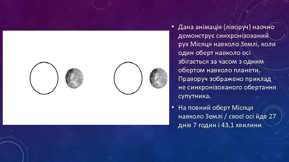  • Дана анімація (ліворуч) наочно демонструє синхронізований рух Місяця навколо Землі, коли один