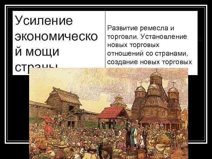 Усиление экономическо й мощи страны. Развитие ремесла и торговли. Установление новых торговых отношений со