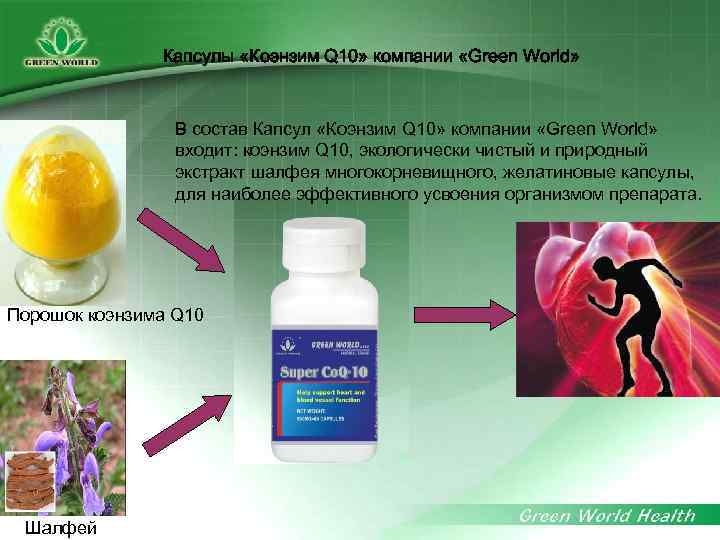 Капсулы «Коэнзим Q 10» компании «Green World» В состав Капсул «Коэнзим Q 10» компании