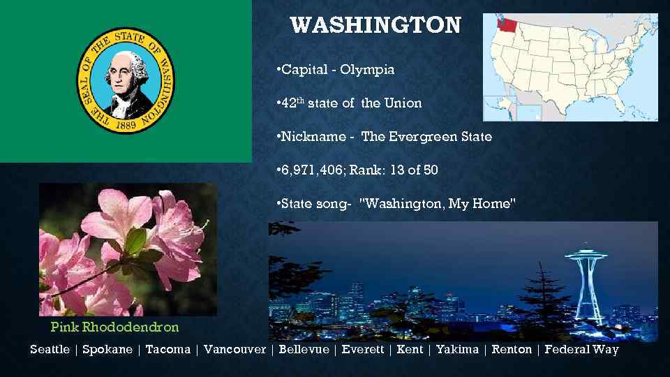 WASHINGTON • Capital - Olympia • 42 th state of the Union • Nickname