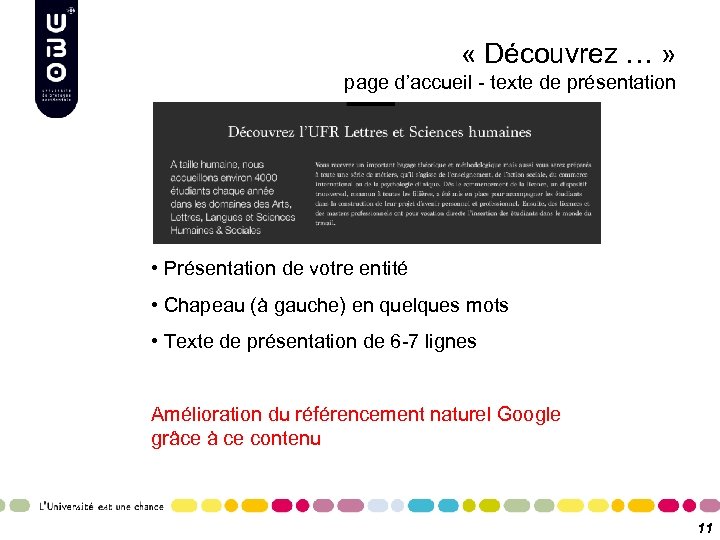  « Découvrez … » page d’accueil - texte de présentation • Présentation de