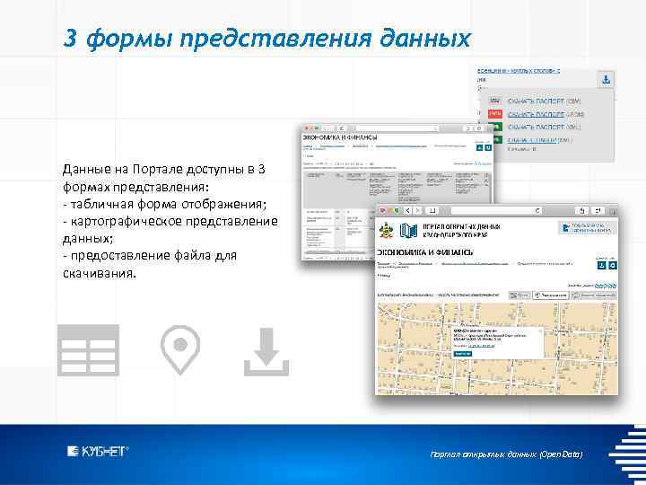 3 формы представления данных Данные на Портале доступны в 3 формах представления: - табличная