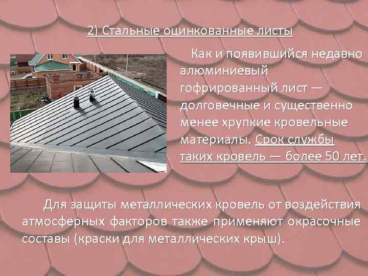 2) Стальные оцинкованные листы Как и появившийся недавно алюминиевый гофрированный лист — долговечные и