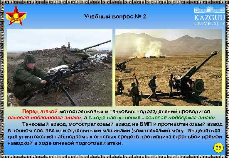 Учебный вопрос № 2 Перед атакой мотострелковых и танковых подразделений проводится огневая подготовка атаки,