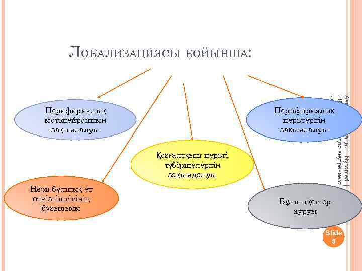 ЛОКАЛИЗАЦИЯСЫ БОЙЫНША: Қозғалтқыш нервті түбіршелердің зақымдалуы Нерв-бұлшық ет өткізгіштігінің бұзылысы Автор презентации | Nycomed