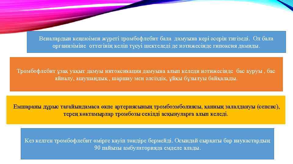 Веналардын кеңеюімен жүреті тромбофлебит бала дамуына кері әсерін тигізеді. Ол бала организіміне оттегінің келіп