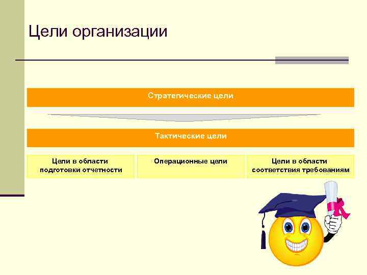 Цели организации Стратегические цели Тактические цели Цели в области подготовки отчетности Операционные цели Цели