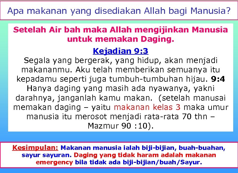 Apa makanan yang disediakan Allah bagi Manusia? Setelah Air bah maka Allah mengijinkan Manusia