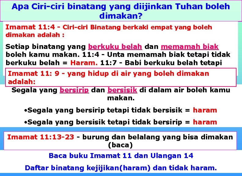 Apa Ciri-ciri binatang yang diijinkan Tuhan boleh dimakan? Imamat 11: 4 - Ciri-ciri Binatang