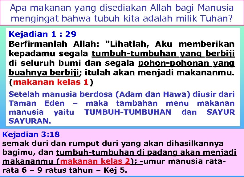 Apa makanan yang disediakan Allah bagi Manusia mengingat bahwa tubuh kita adalah milik Tuhan?