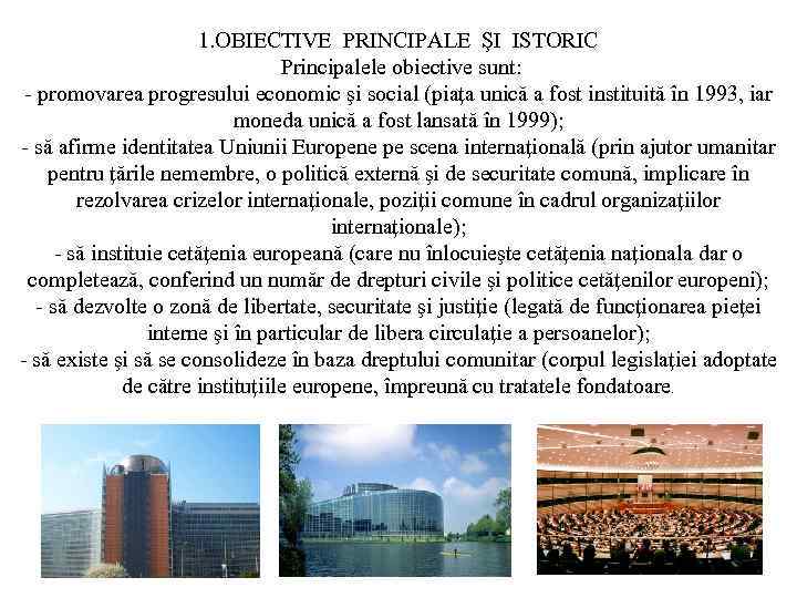 1. OBIECTIVE PRINCIPALE ŞI ISTORIC Principalele obiective sunt: - promovarea progresului economic şi social