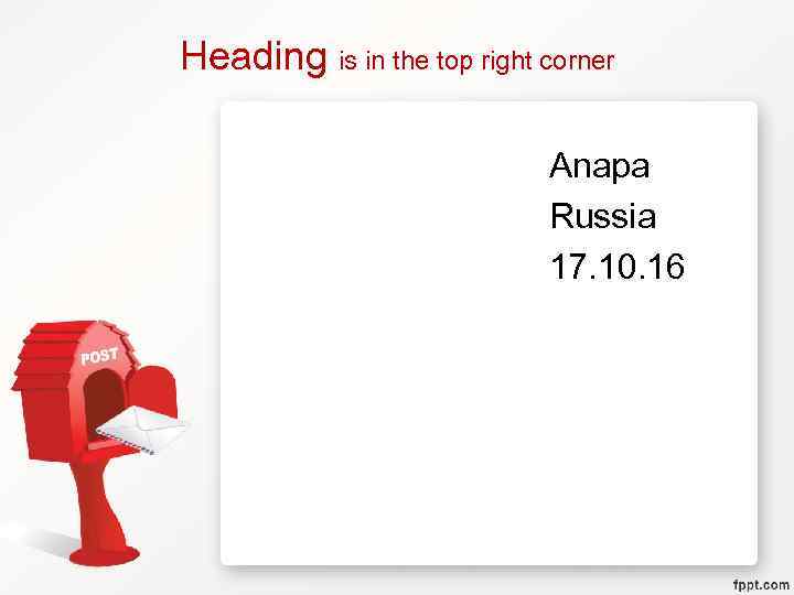 Heading is in the top right corner Anapa Russia 17. 10. 16 