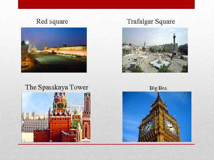  Red square Trafalgar Square The Spasskaya Tower Big Ben 