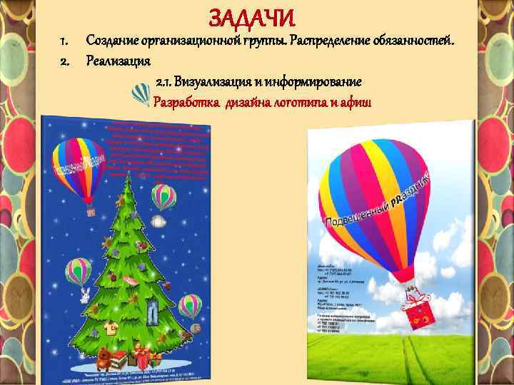 ЗАДАЧИ 1. Создание организационной группы. Распределение обязанностей. 2. Реализация 2. 1. Визуализация и информирование