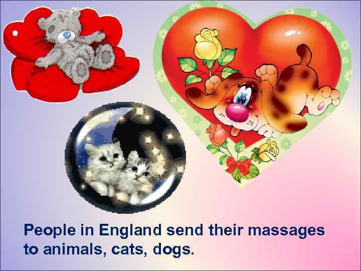 People in England send their massages to animals, cats, dogs. 