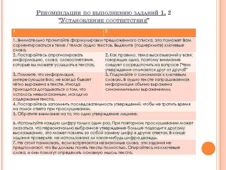 РЕКОМЕНДАЦИИ ПО ВЫПОЛНЕНИЮ ЗАДАНИЙ 1, 2 