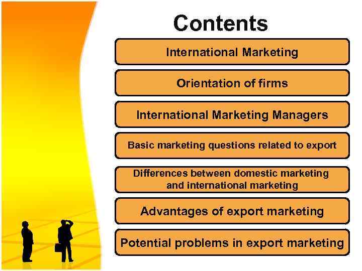 Contents International Marketing Orientation of firms International Marketing Managers Basic marketing questions related to