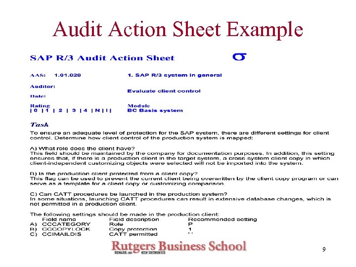 Audit Action Sheet Example 9 
