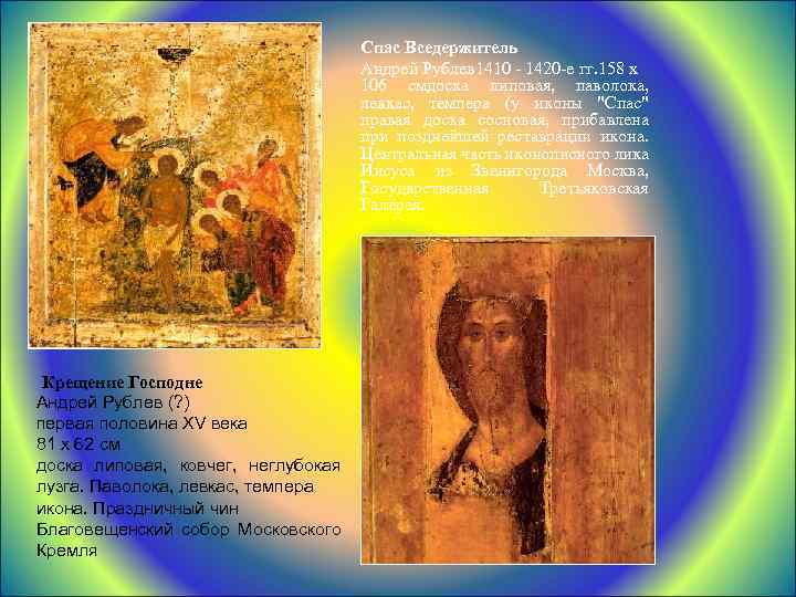 Спас Вседержитель Андрей Рублев 1410 - 1420 -е гг. 158 x 106 смдоска липовая,