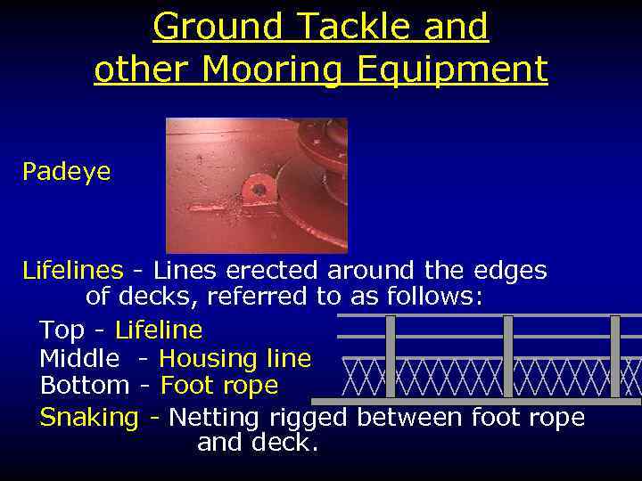 Ground Tackle and other Mooring Equipment Padeye Lifelines - Lines erected around the edges