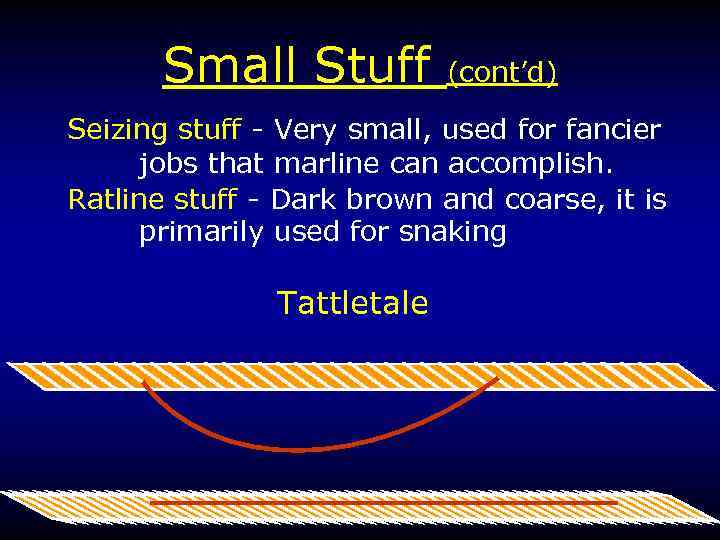 Small Stuff (cont’d) Seizing stuff - Very small, used for fancier jobs that marline