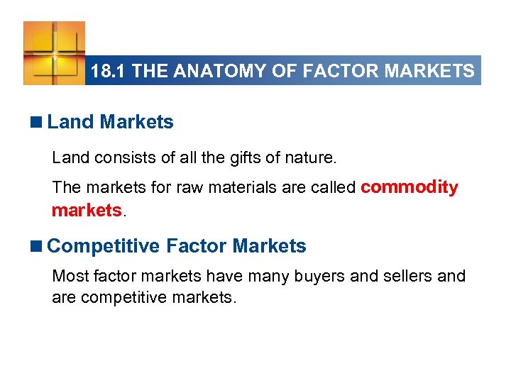 18. 1 THE ANATOMY OF FACTOR MARKETS <Land Markets Land consists of all the