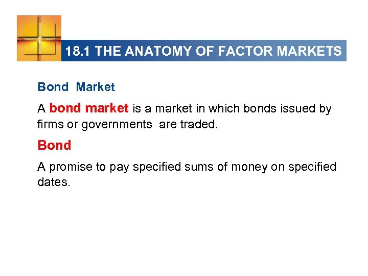 18. 1 THE ANATOMY OF FACTOR MARKETS Bond Market A bond market is a