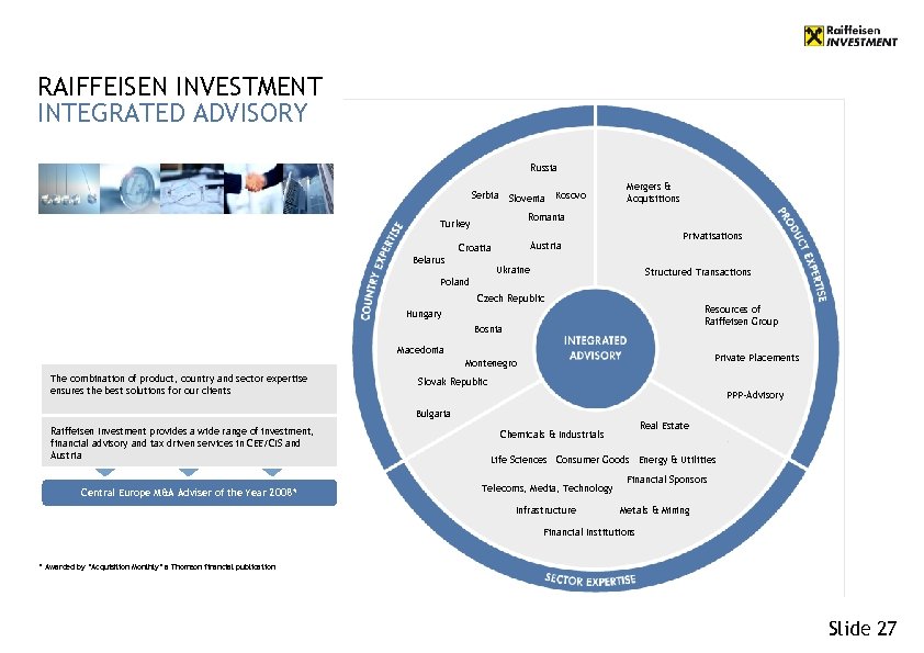 RAIFFEISEN INVESTMENT INTEGRATED ADVISORY Russia Serbia Slovenia Kosovo Mergers & Acquisitions Romania Turkey Belarus