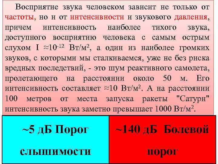 Восприятие звука человеком зависит не только от частоты, но и от интенсивности и звукового