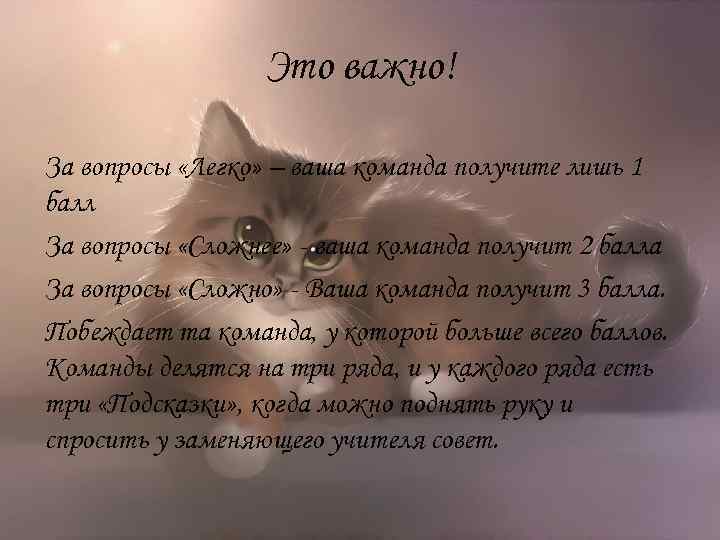 Это важно! За вопросы «Легко» – ваша команда получите лишь 1 балл За вопросы