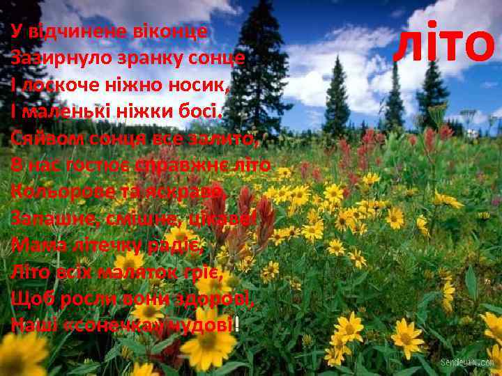 У відчинене віконце Зазирнуло зранку сонце І лоскоче ніжно носик, І маленькі ніжки босі.