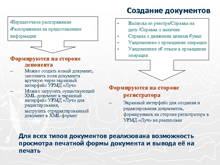 Создание документов • Передаточное распоряжение • Распоряжение на предоставление информации • • Формируются на