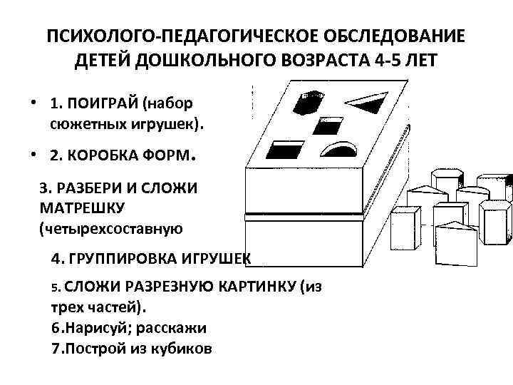 ПСИХОЛОГО-ПЕДАГОГИЧЕСКОЕ ОБСЛЕДОВАНИЕ ДЕТЕЙ ДОШКОЛЬНОГО ВОЗРАСТА 4 -5 ЛЕТ • 1. ПОИГРАЙ (набор сюжетных игрушек).